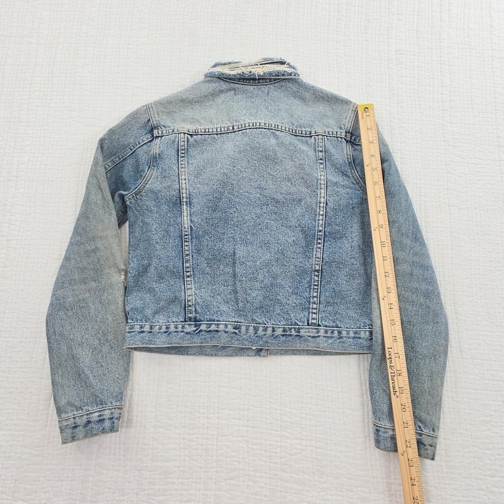 Vigoss Denim Biker Jacket Women's S Med Wash Distressed All Cotton J11880A EUC - Picture 10 of 14